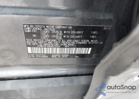 2019 Toyota Rav4 Xle z USA, uszkodzony, nr VIN JTMW1RFV6KD513554